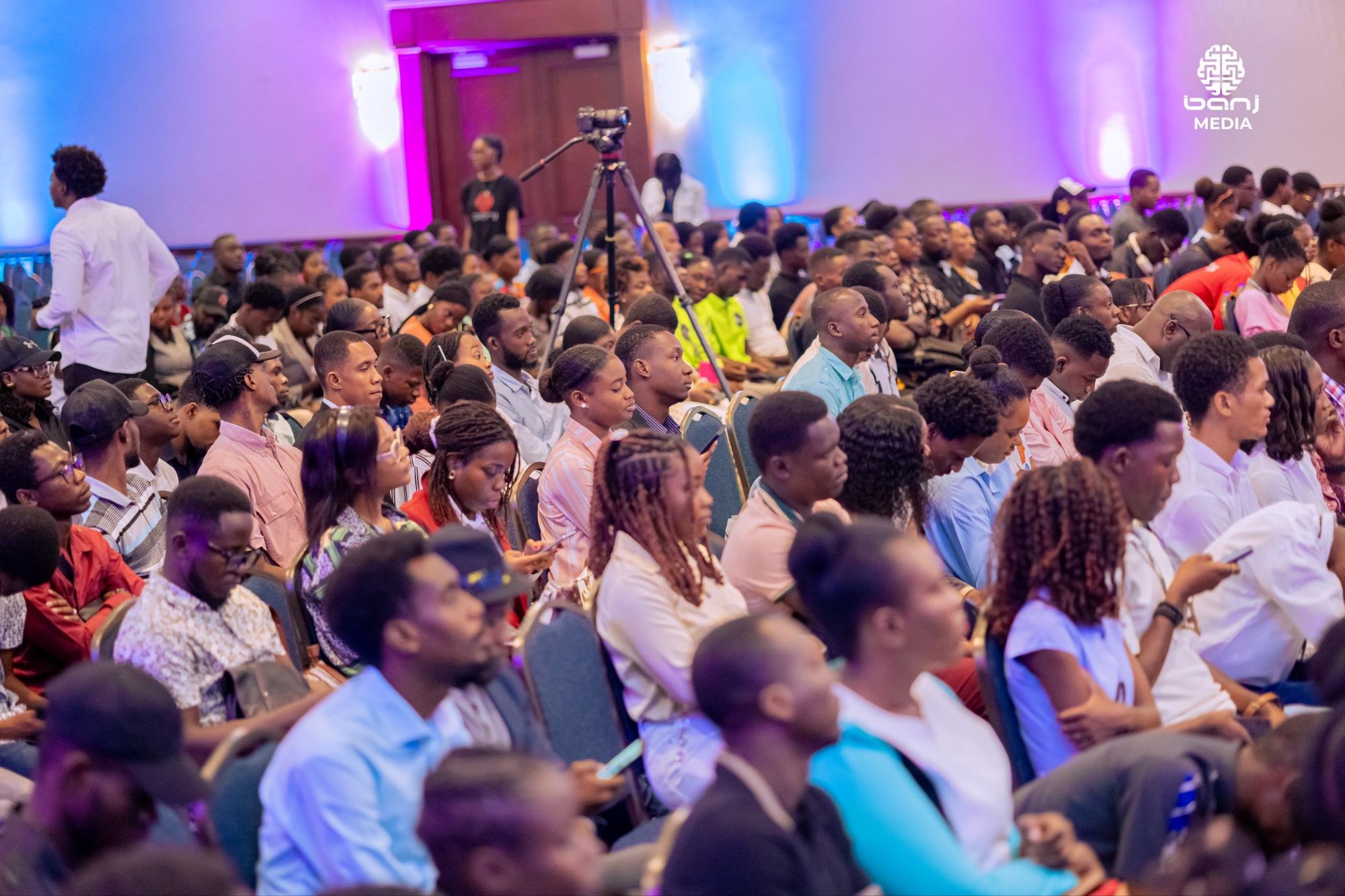 Camera filming a Banj Media audience event